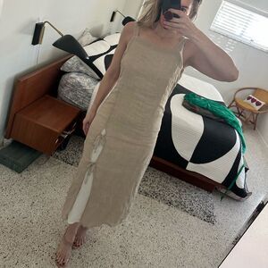 Johnny Was Timeless Classic Sleek Beige Linen Maxi Dress